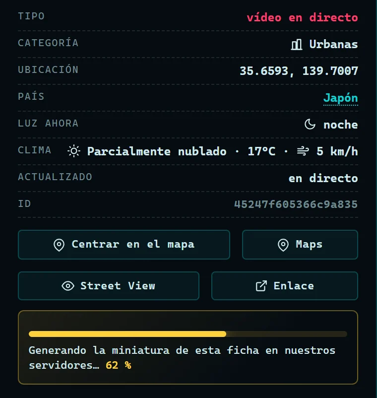 La barra mientras nuestros servidores generan la miniatura de la ficha, al 62%