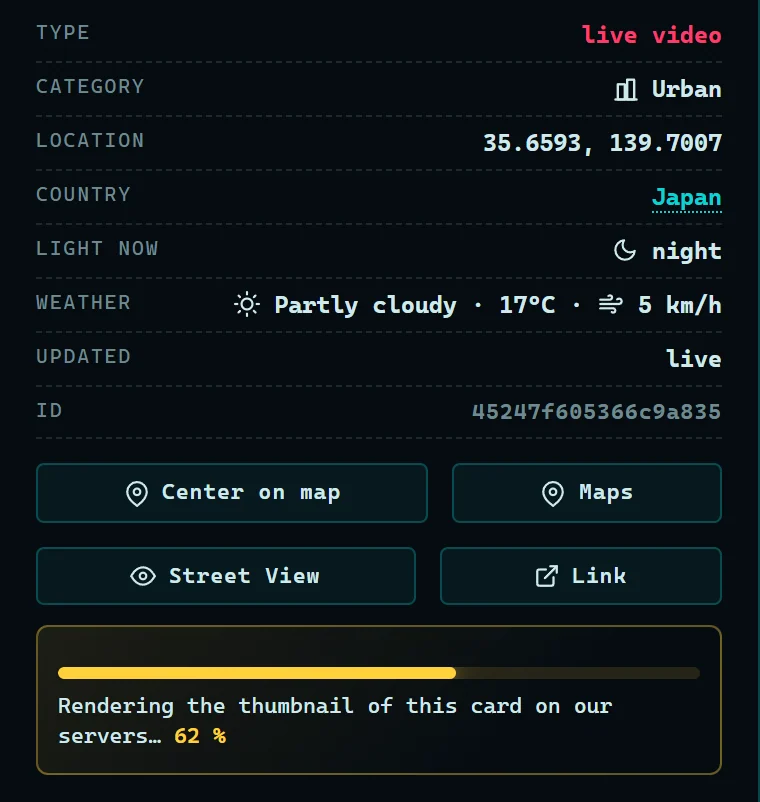 The bar while our servers render the thumbnail of the card, at 62%