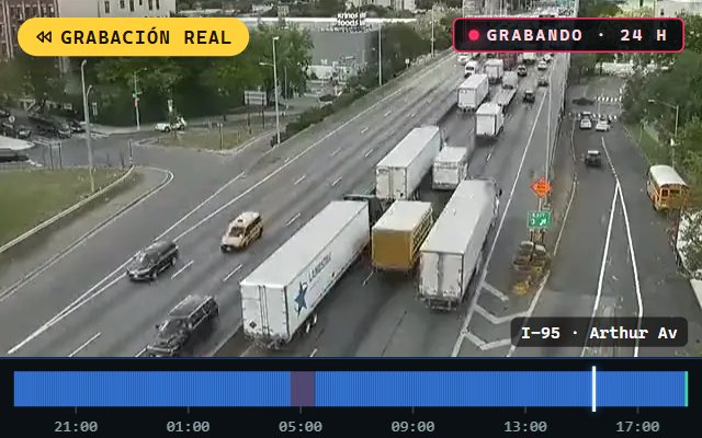 Una grabación real de la cámara de la I-95 en Arthur Avenue, con su línea de tiempo de 24 horas