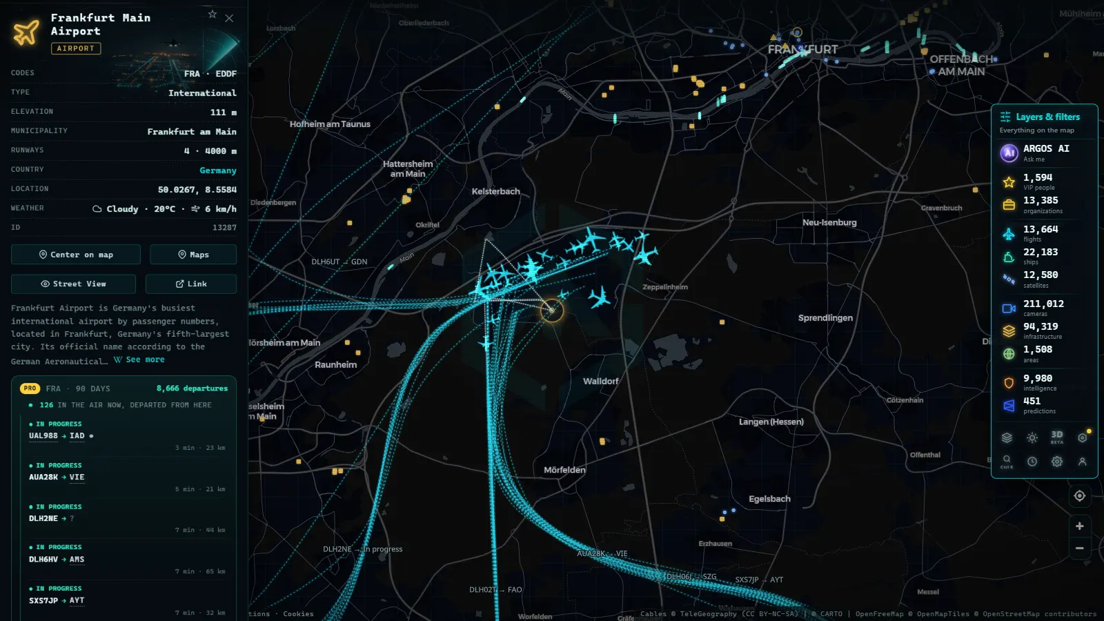Detail card of Frankfurt Main Airport (Airport) on the ARGOS ATLAS map