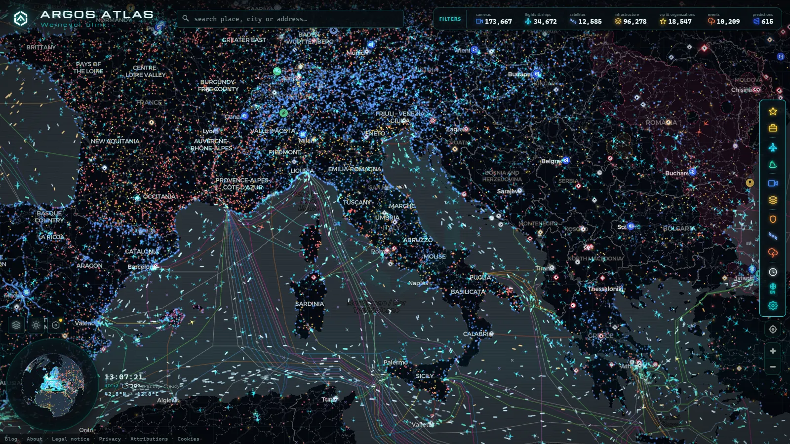 The ARGOS ATLAS live map over Italy