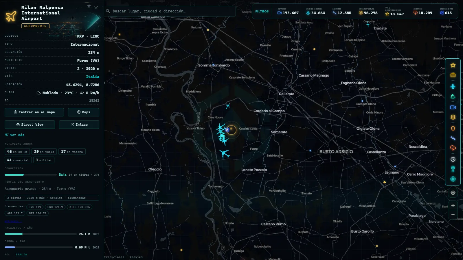Ficha de Milan Malpensa International Airport (Aeropuerto) en el mapa de ARGOS ATLAS