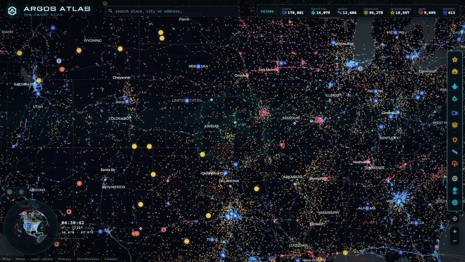 The ARGOS ATLAS live map over United States