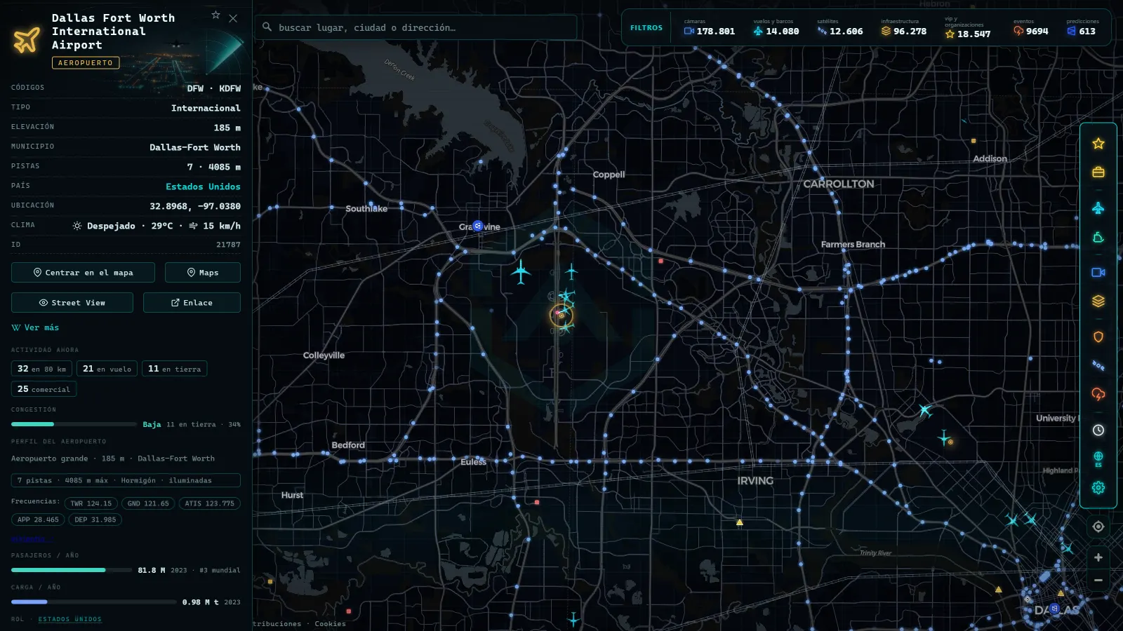 Ficha de Dallas Fort Worth International Airport (Aeropuerto) en el mapa de ARGOS ATLAS