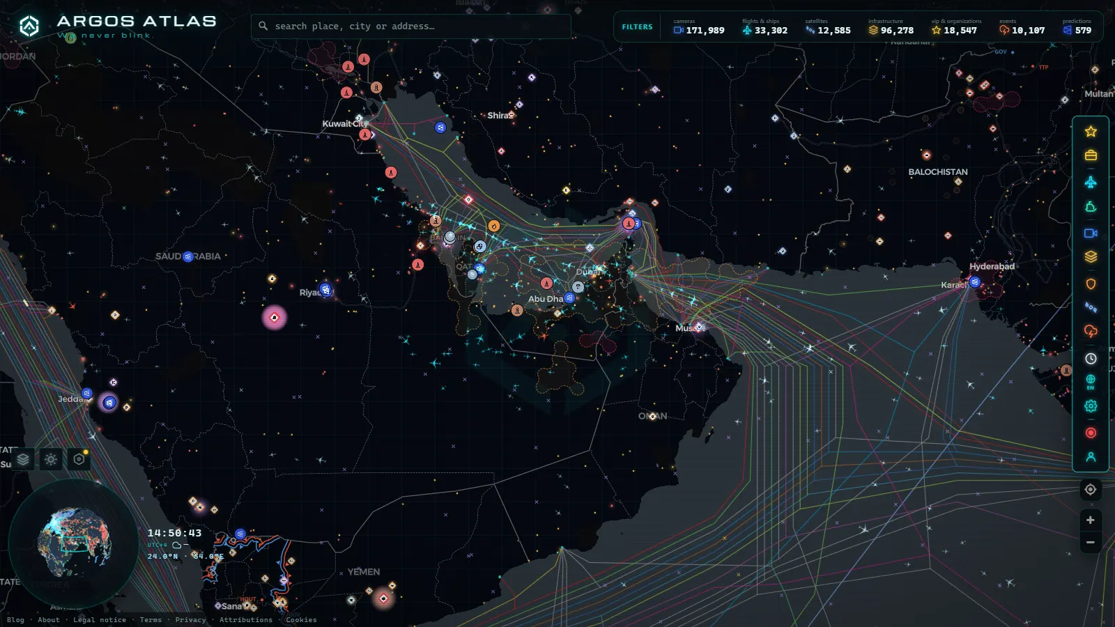 The ARGOS ATLAS live map over United Arab Emirates