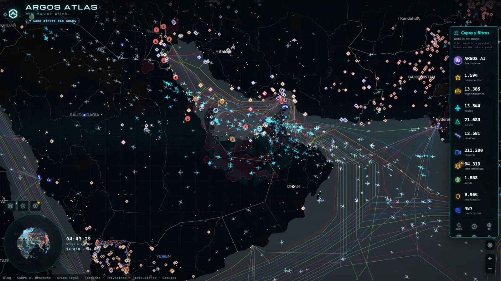 El mapa en vivo de ARGOS ATLAS sobre Emiratos Árabes Unidos