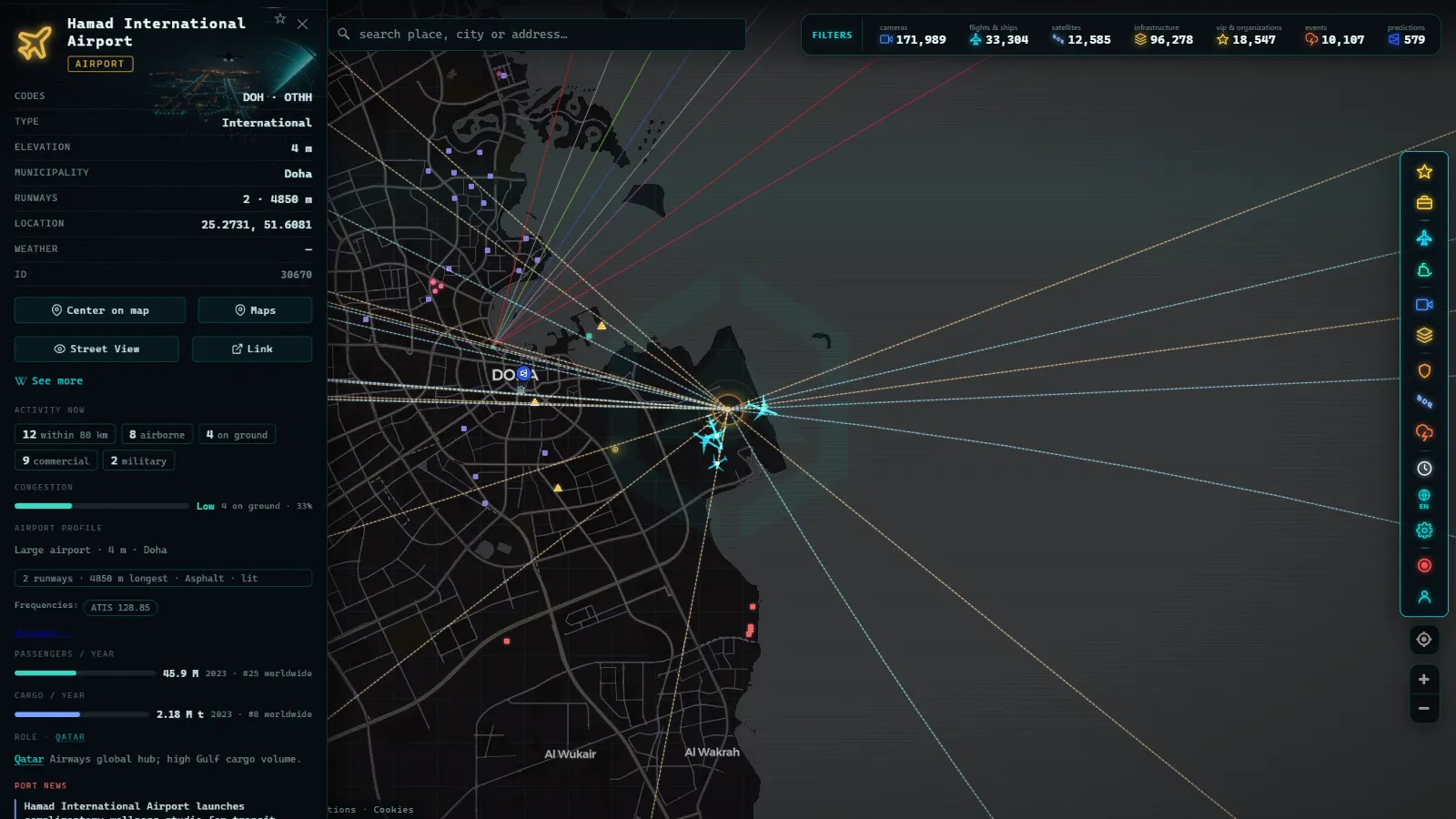 Detail card of Hamad International Airport (Airport) on the ARGOS ATLAS map