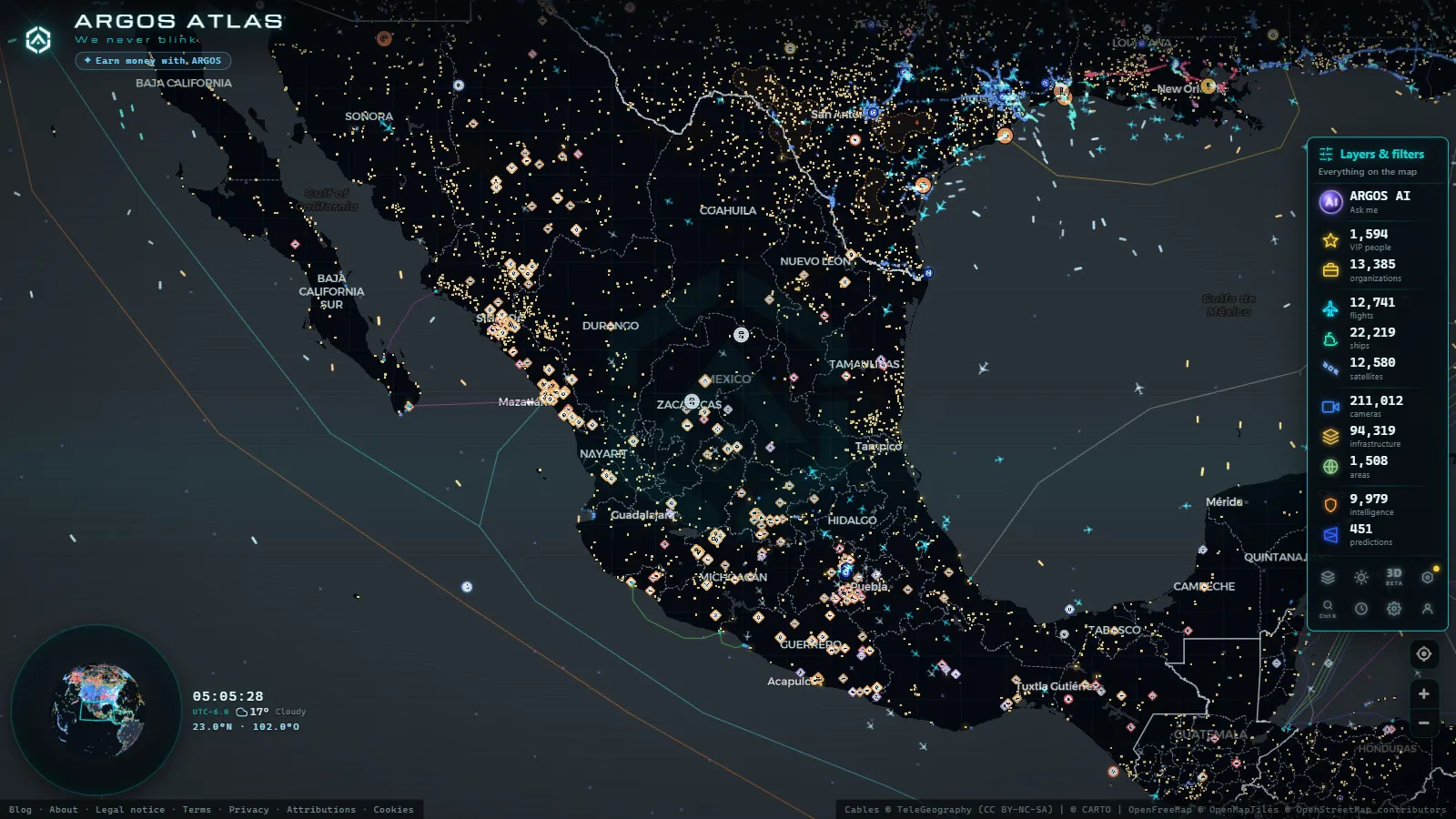 The ARGOS ATLAS live map over Mexico
