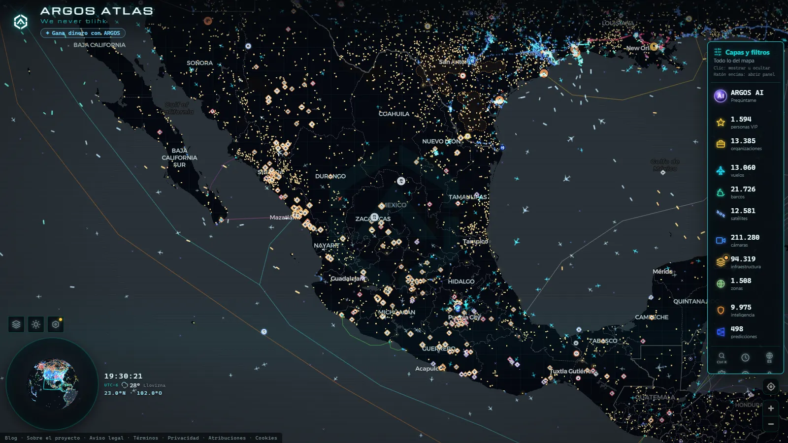 El mapa en vivo de ARGOS ATLAS sobre México