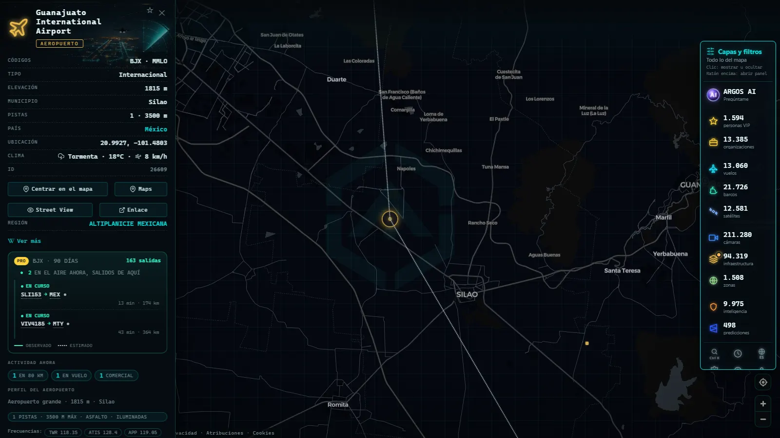 Ficha de Guanajuato International Airport (Aeropuerto) en el mapa de ARGOS ATLAS