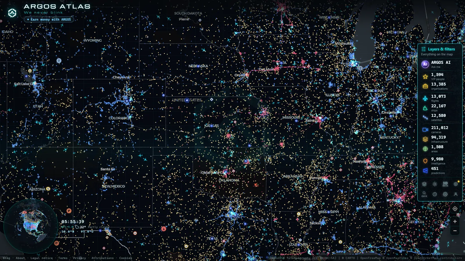 The ARGOS ATLAS live map over United States