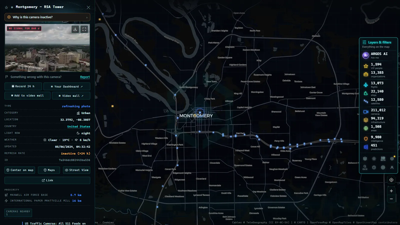 Detail card of Montgomery - RSA Tower (Urban) on the ARGOS ATLAS map