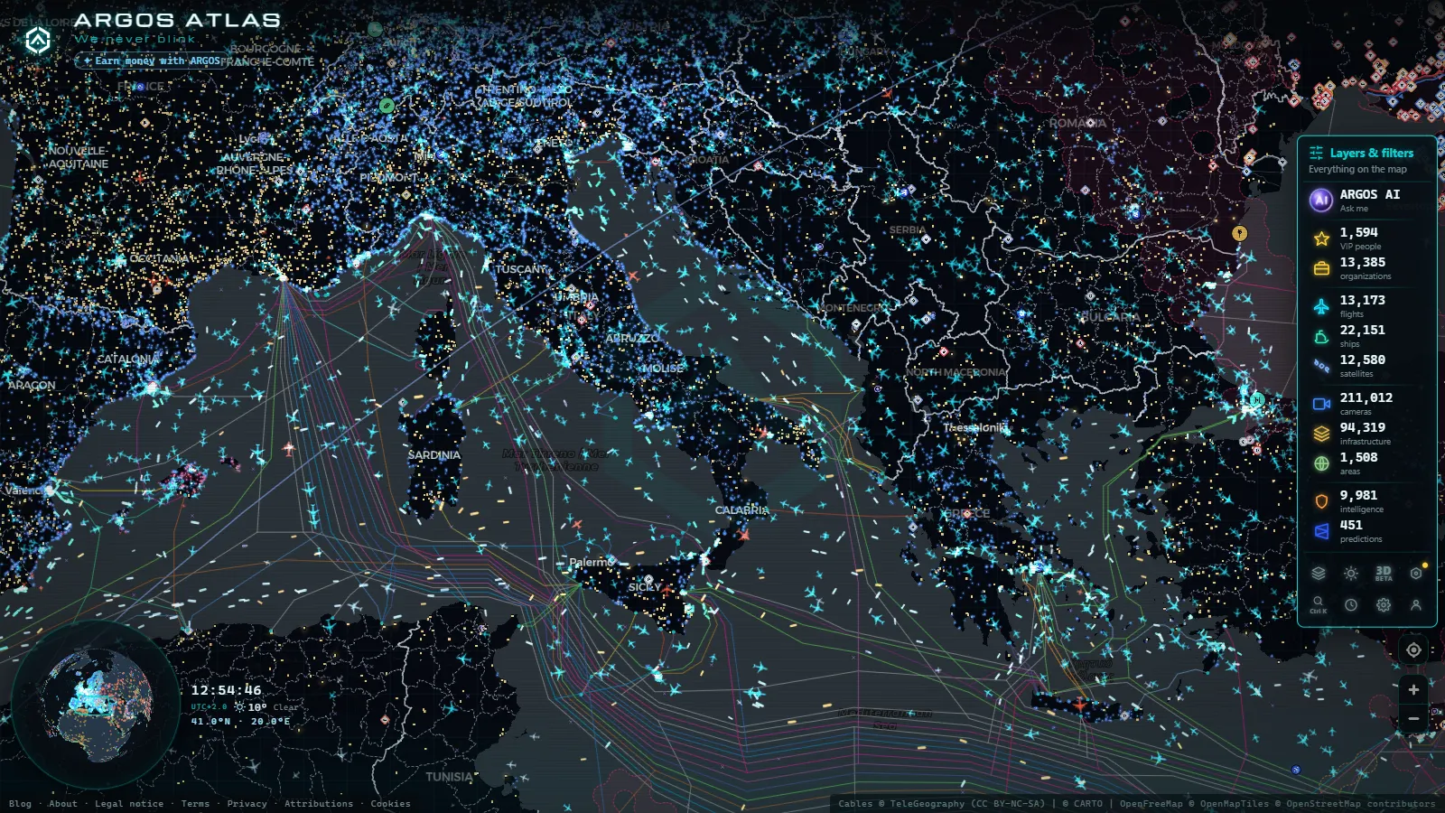 The ARGOS ATLAS live map over Albania