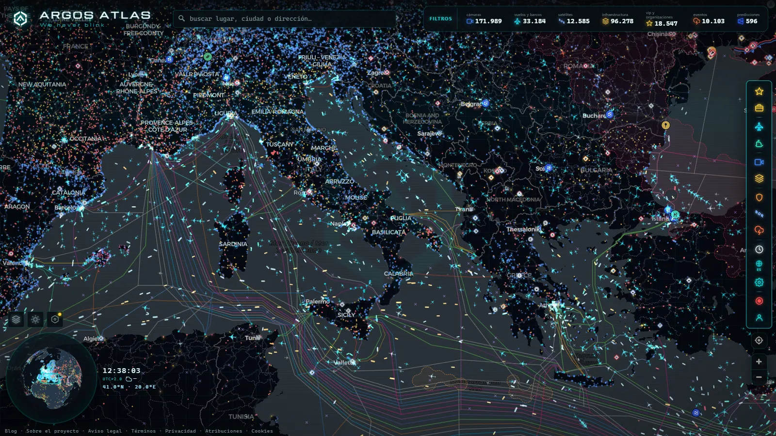 El mapa en vivo de ARGOS ATLAS sobre Albania