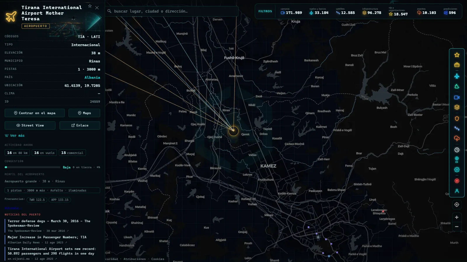 Ficha de Tirana International Airport Mother Teresa (Aeropuerto) en el mapa de ARGOS ATLAS
