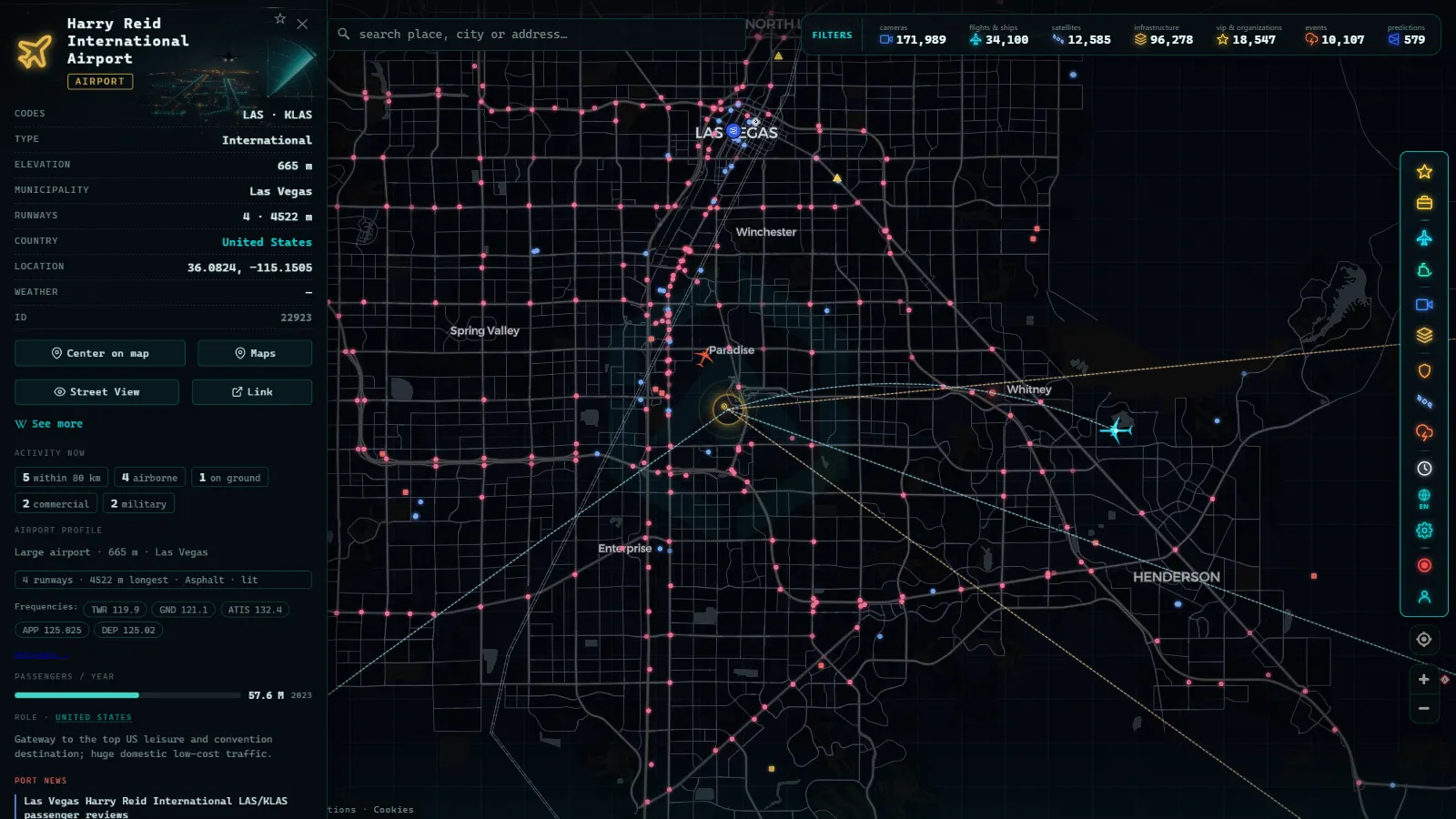 Detail card of Harry Reid International Airport (Airport) on the ARGOS ATLAS map