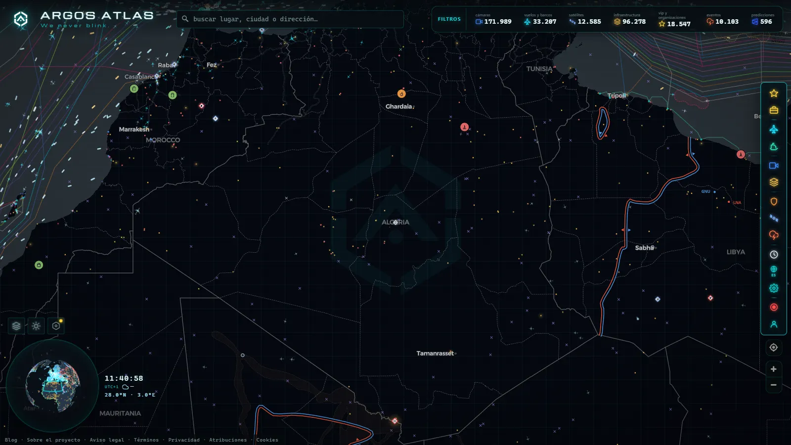 El mapa en vivo de ARGOS ATLAS sobre Argelia