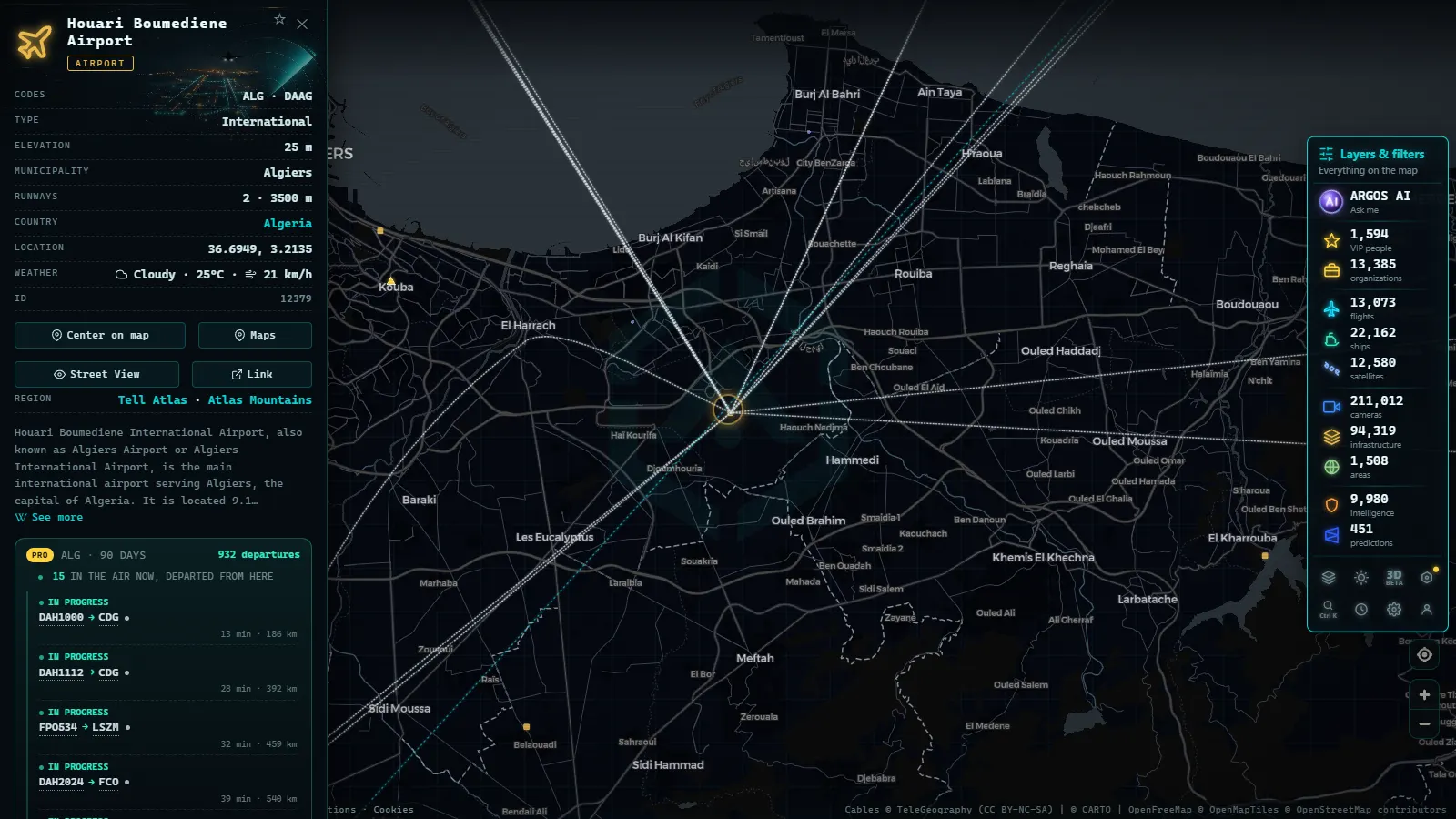 Detail card of Houari Boumediene Airport (Airport) on the ARGOS ATLAS map