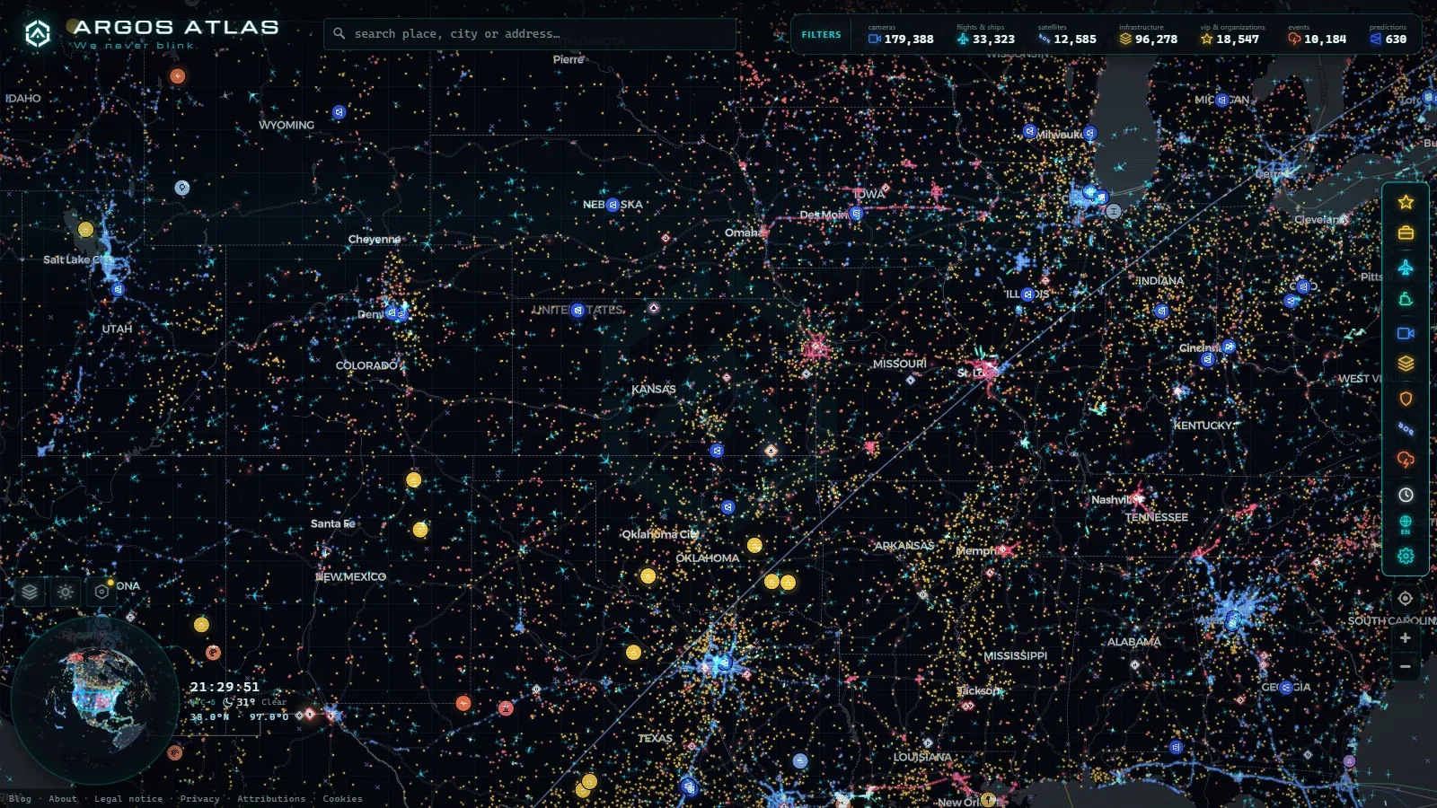The ARGOS ATLAS live map over United States