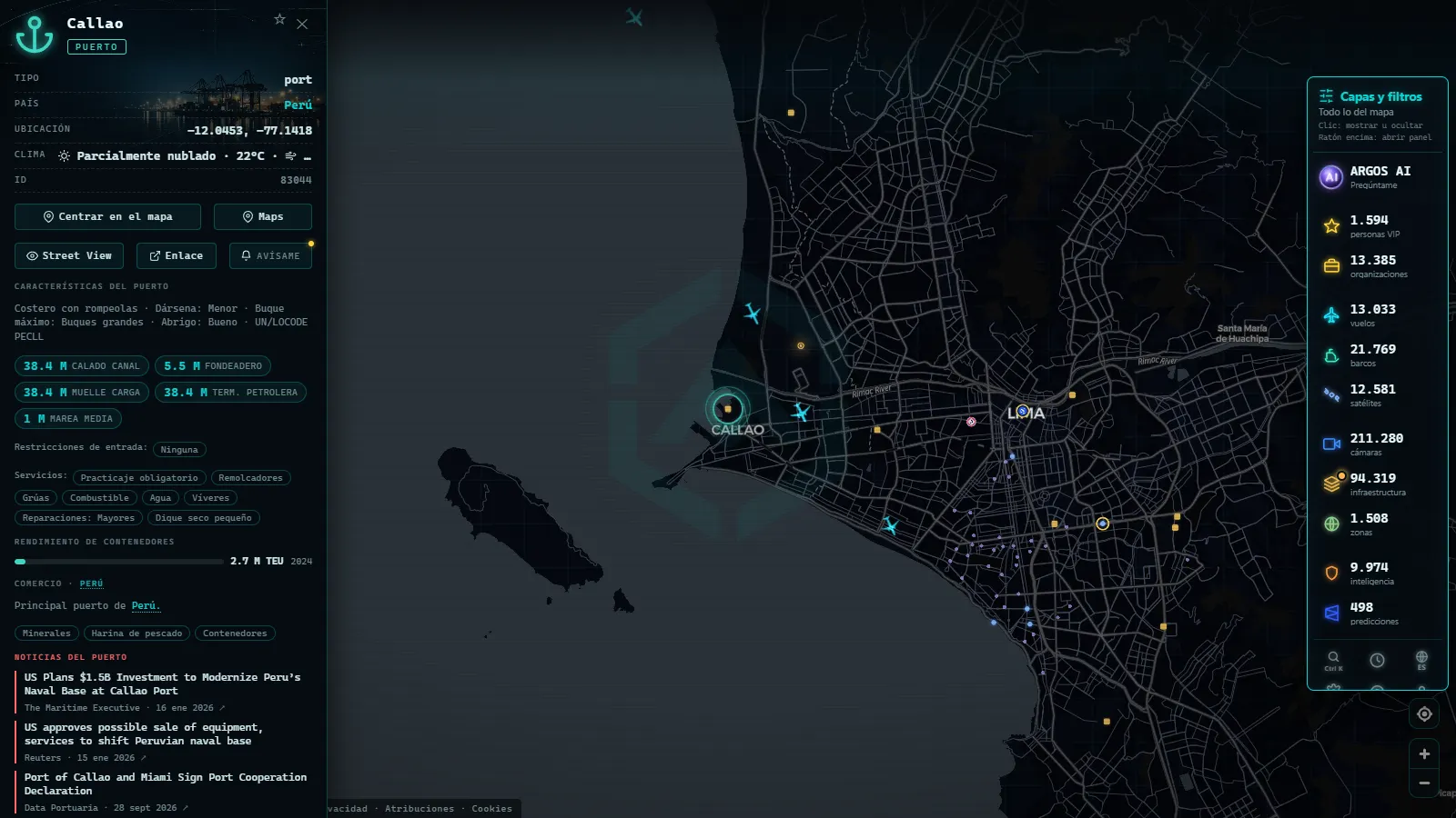 Ficha de Callao (Puerto) en el mapa de ARGOS ATLAS