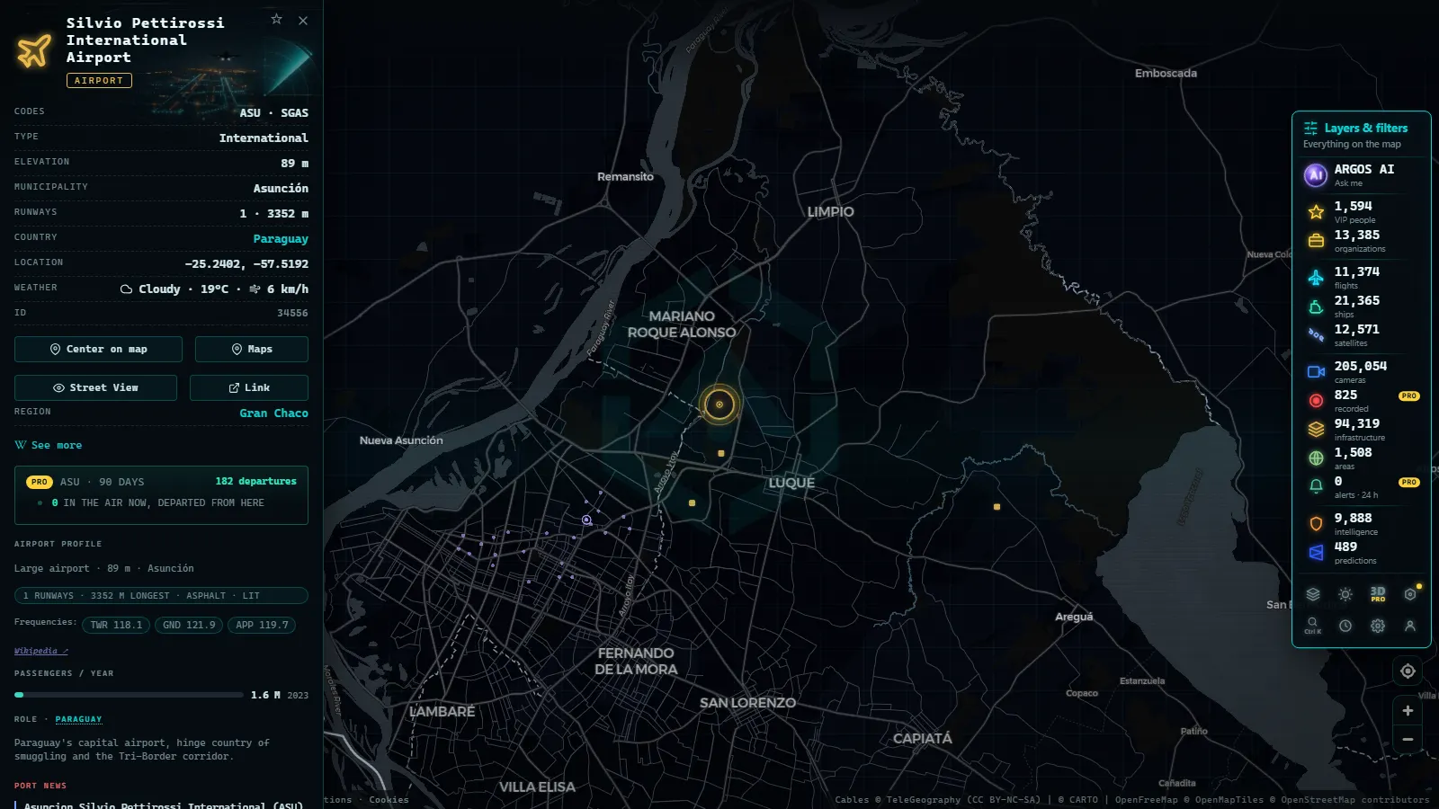 Detail card of Silvio Pettirossi International Airport (Airport) on the ARGOS ATLAS map