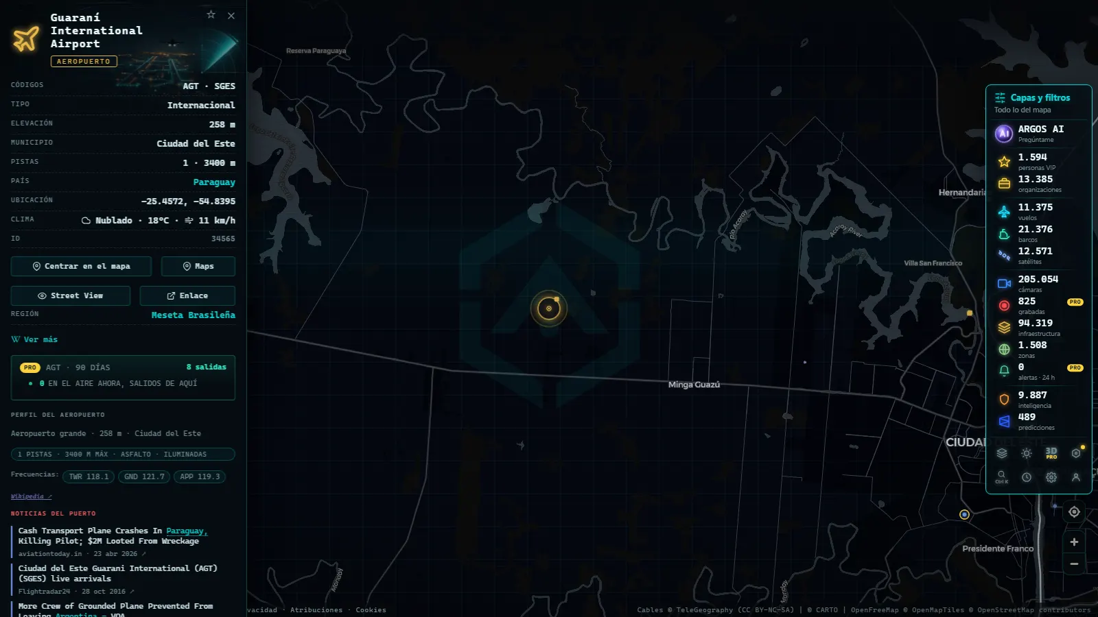 Ficha de Guaraní International Airport (Aeropuerto) en el mapa de ARGOS ATLAS