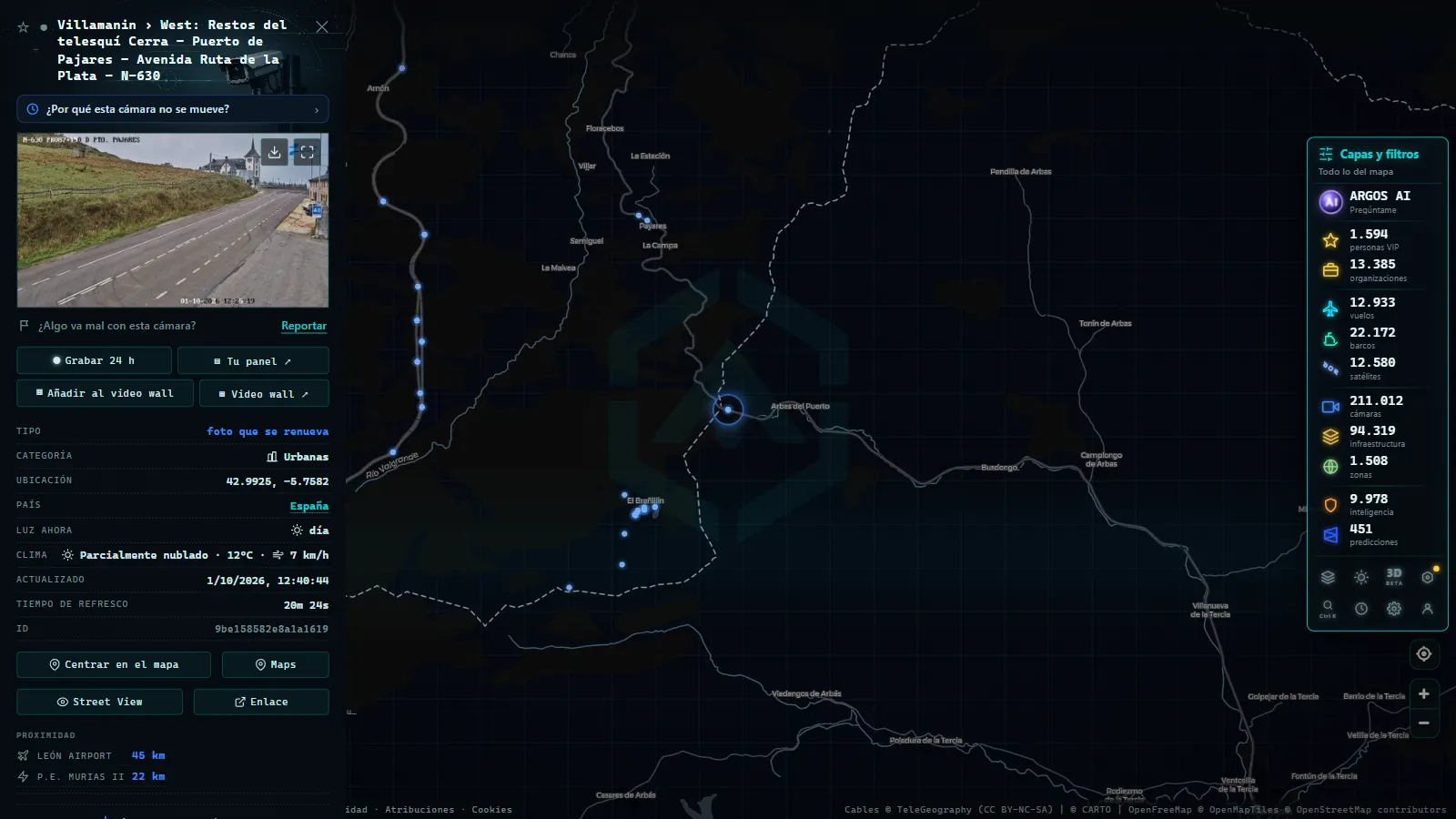 Ficha de Villamanin › West: Restos del telesquí Cerra - Puerto de Pajares - Avenida Ruta de la Plata - N-630 (Urbana) en el mapa de ARGOS ATLAS