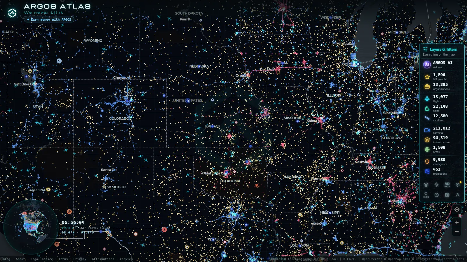 The ARGOS ATLAS live map over United States