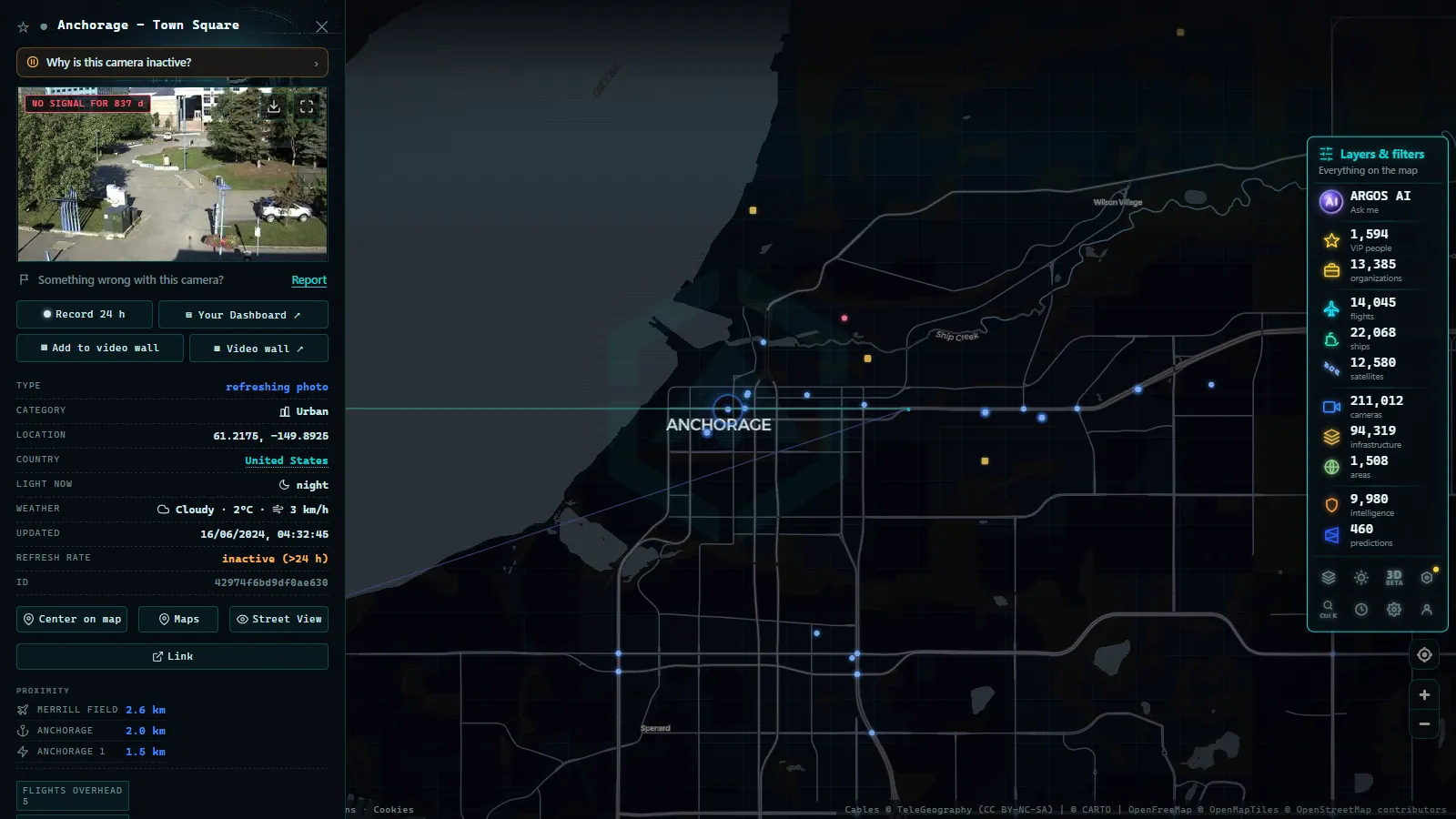 Detail card of Anchorage - Town Square (Urban) on the ARGOS ATLAS map