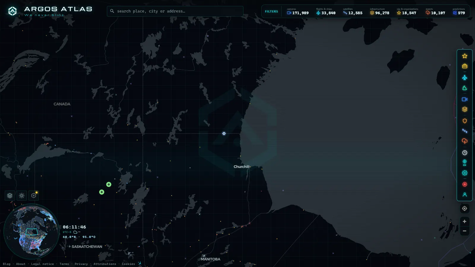 The ARGOS ATLAS live map over Canada