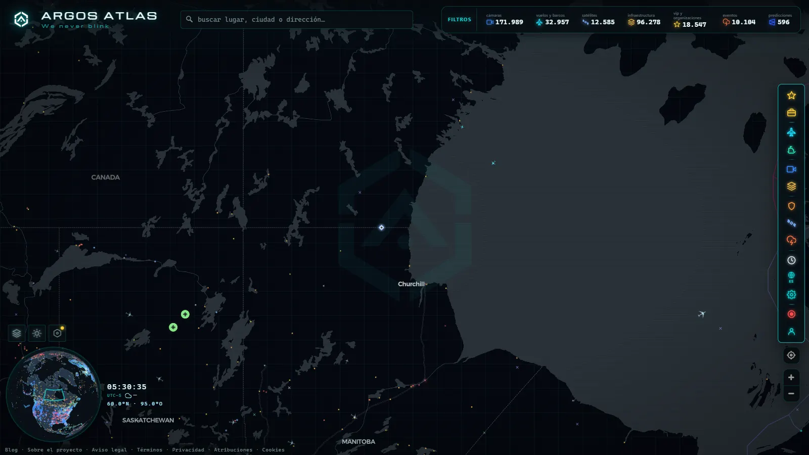 El mapa en vivo de ARGOS ATLAS sobre Canadá