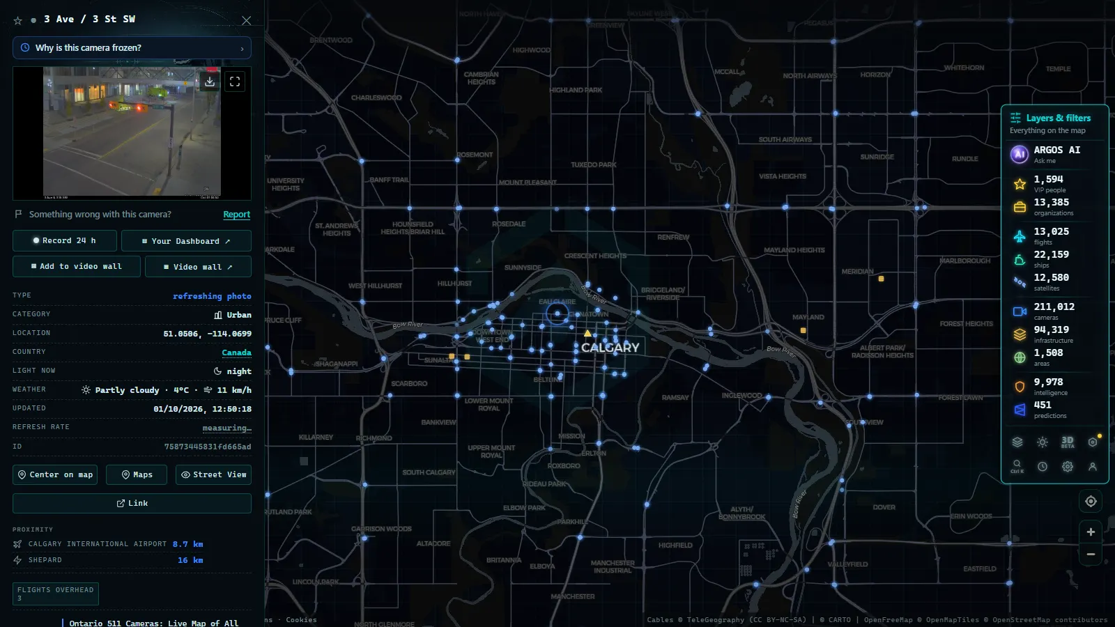 Detail card of 3 Ave / 3 St SW (Urban) on the ARGOS ATLAS map