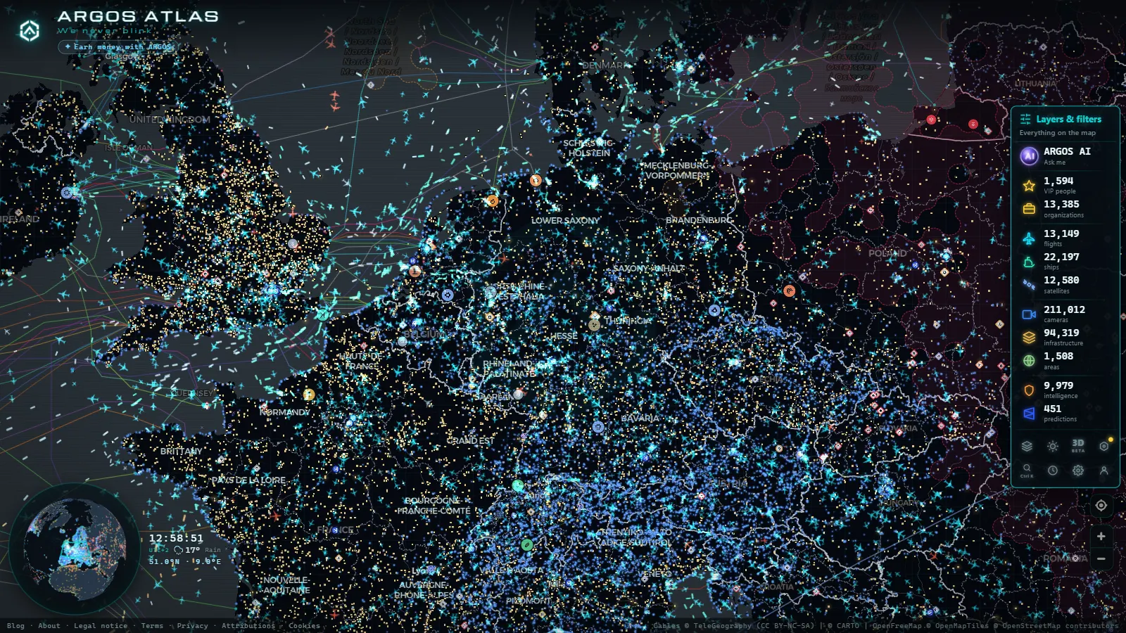 The ARGOS ATLAS live map over Germany