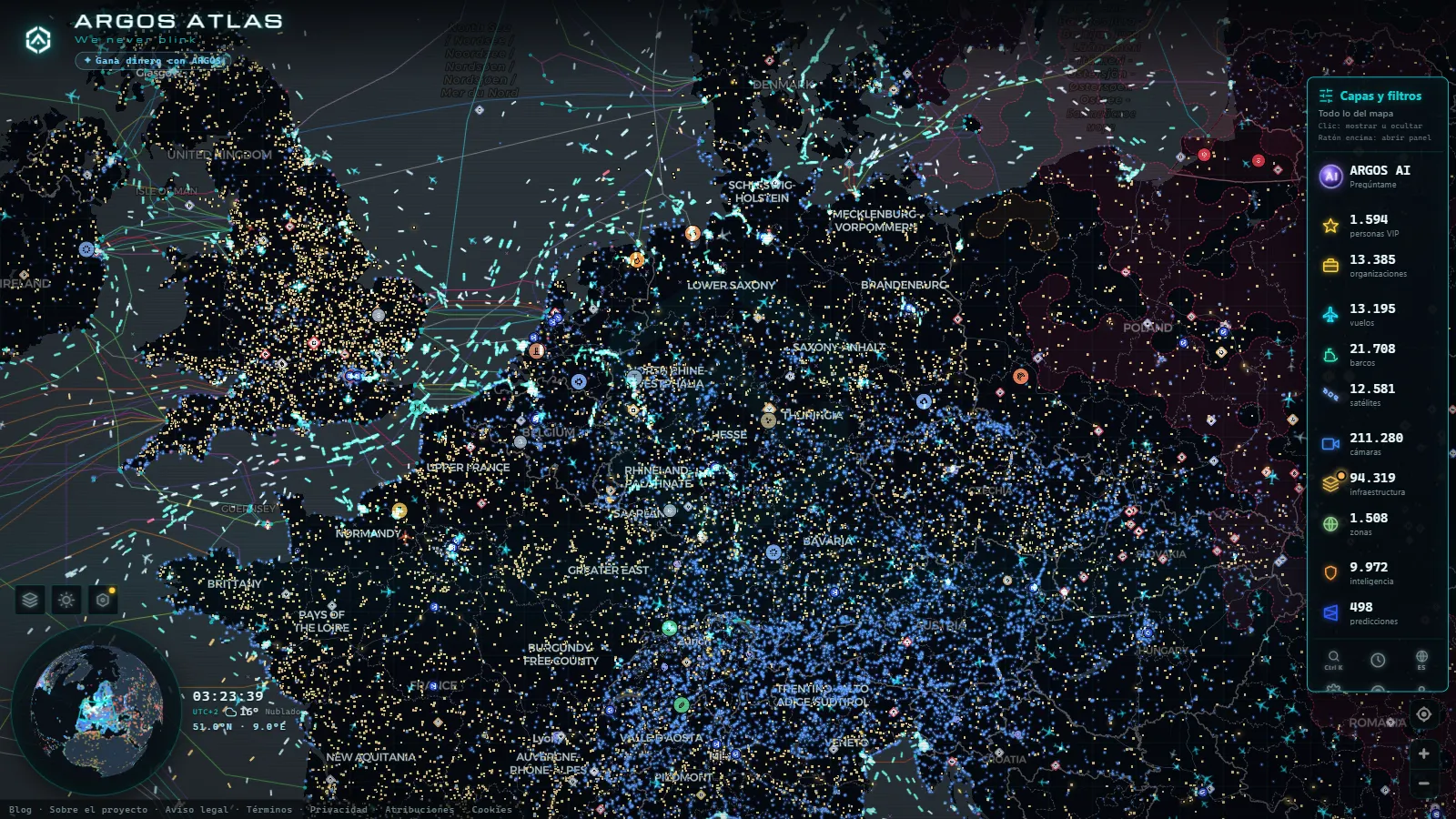El mapa en vivo de ARGOS ATLAS sobre Alemania
