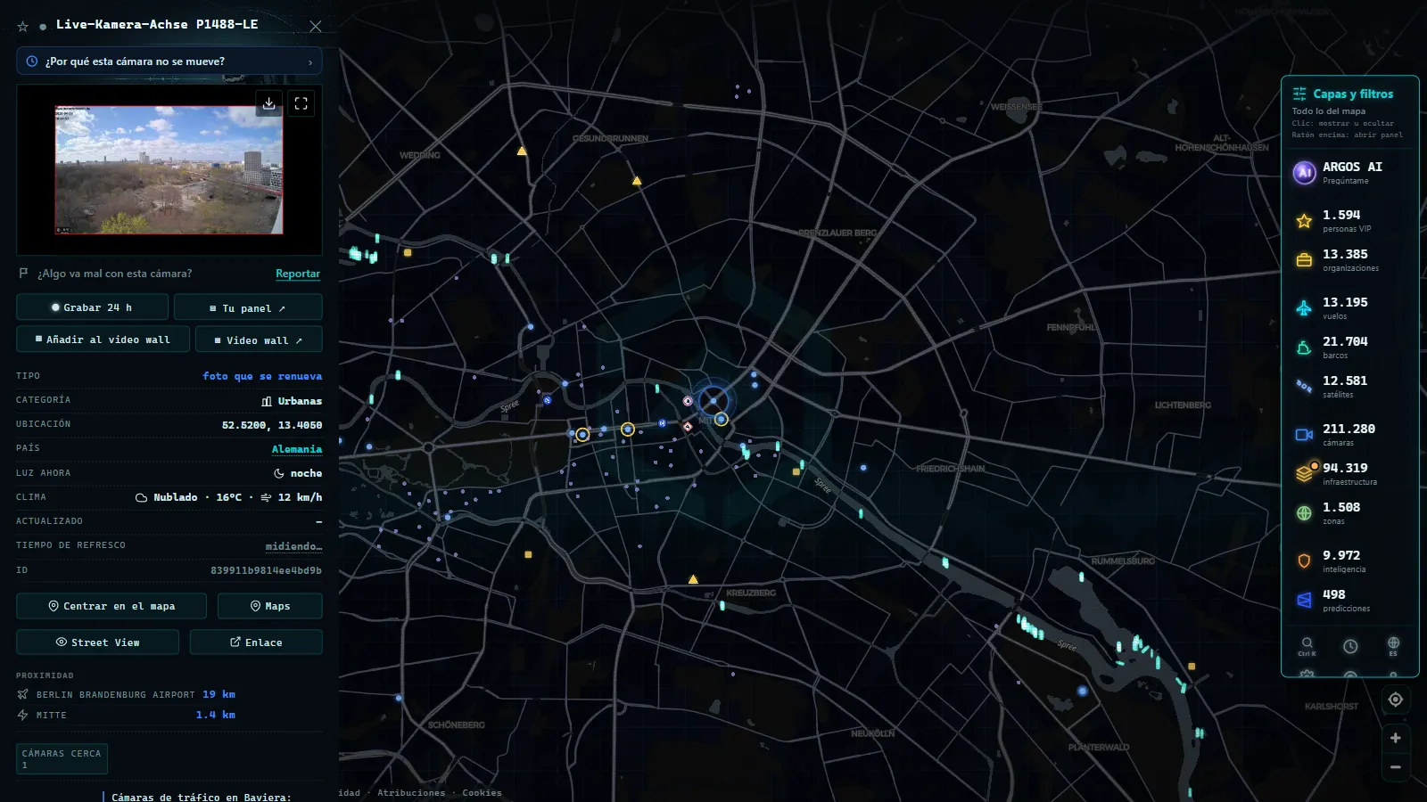 Ficha de Live-Kamera-Achse P1488-LE (Urbana) en el mapa de ARGOS ATLAS