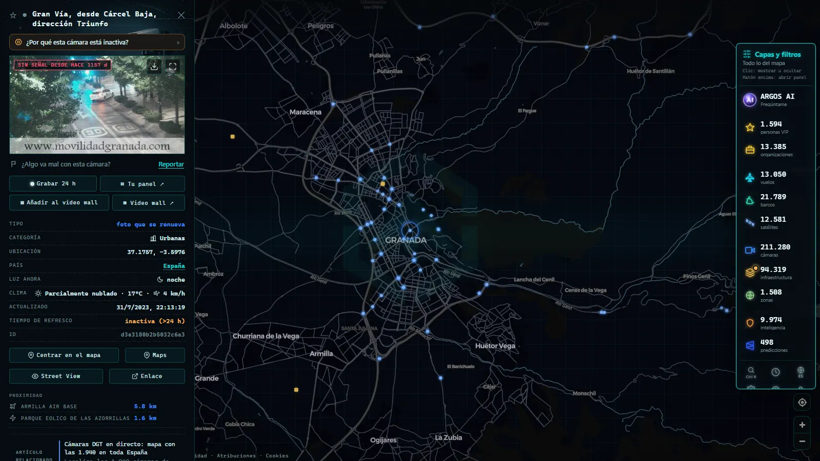 Ficha de Gran Vía, desde Cárcel Baja, dirección Triunfo (Urbana) en el mapa de ARGOS ATLAS