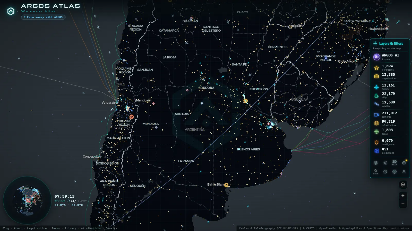 The ARGOS ATLAS live map over Argentina