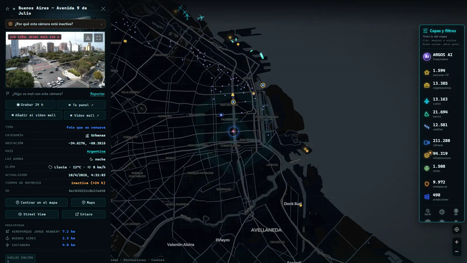 Ficha de Buenos Aires - Avenida 9 de Julio (Urbana) en el mapa de ARGOS ATLAS