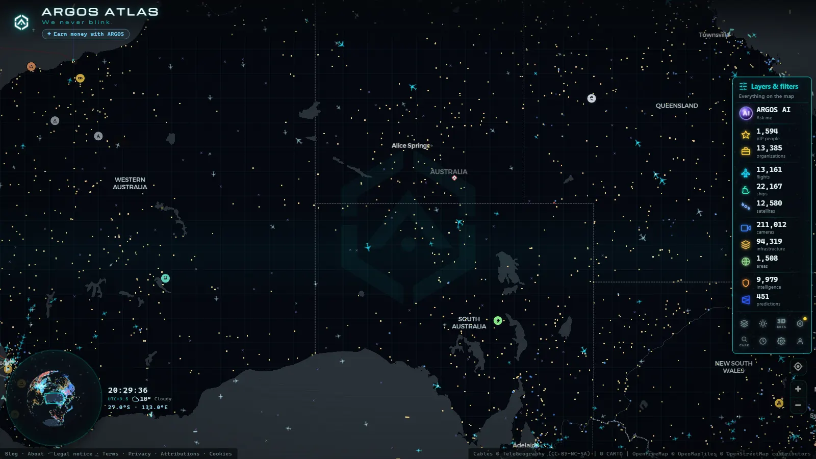 The ARGOS ATLAS live map over Australia