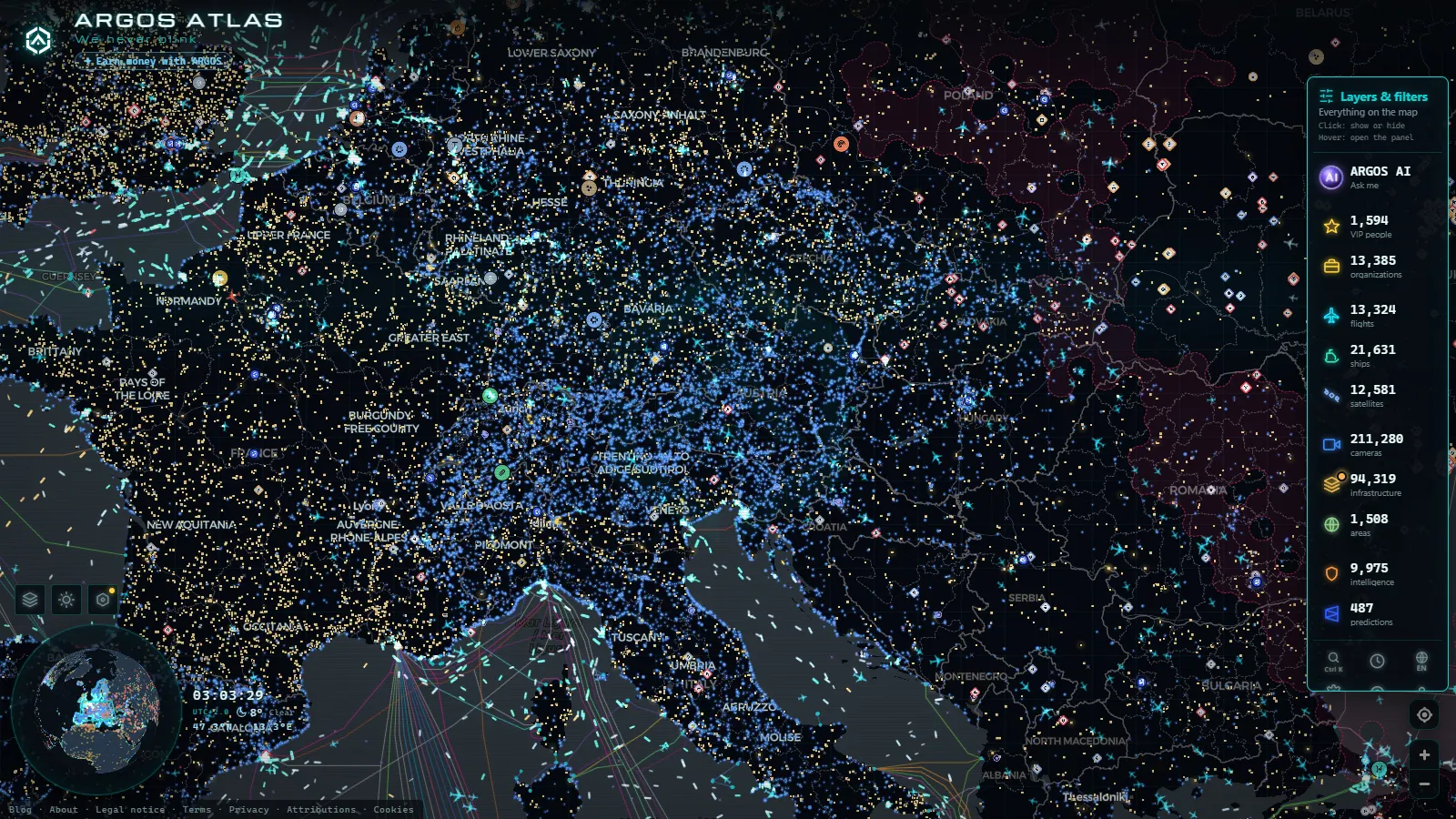 The ARGOS ATLAS live map over Austria