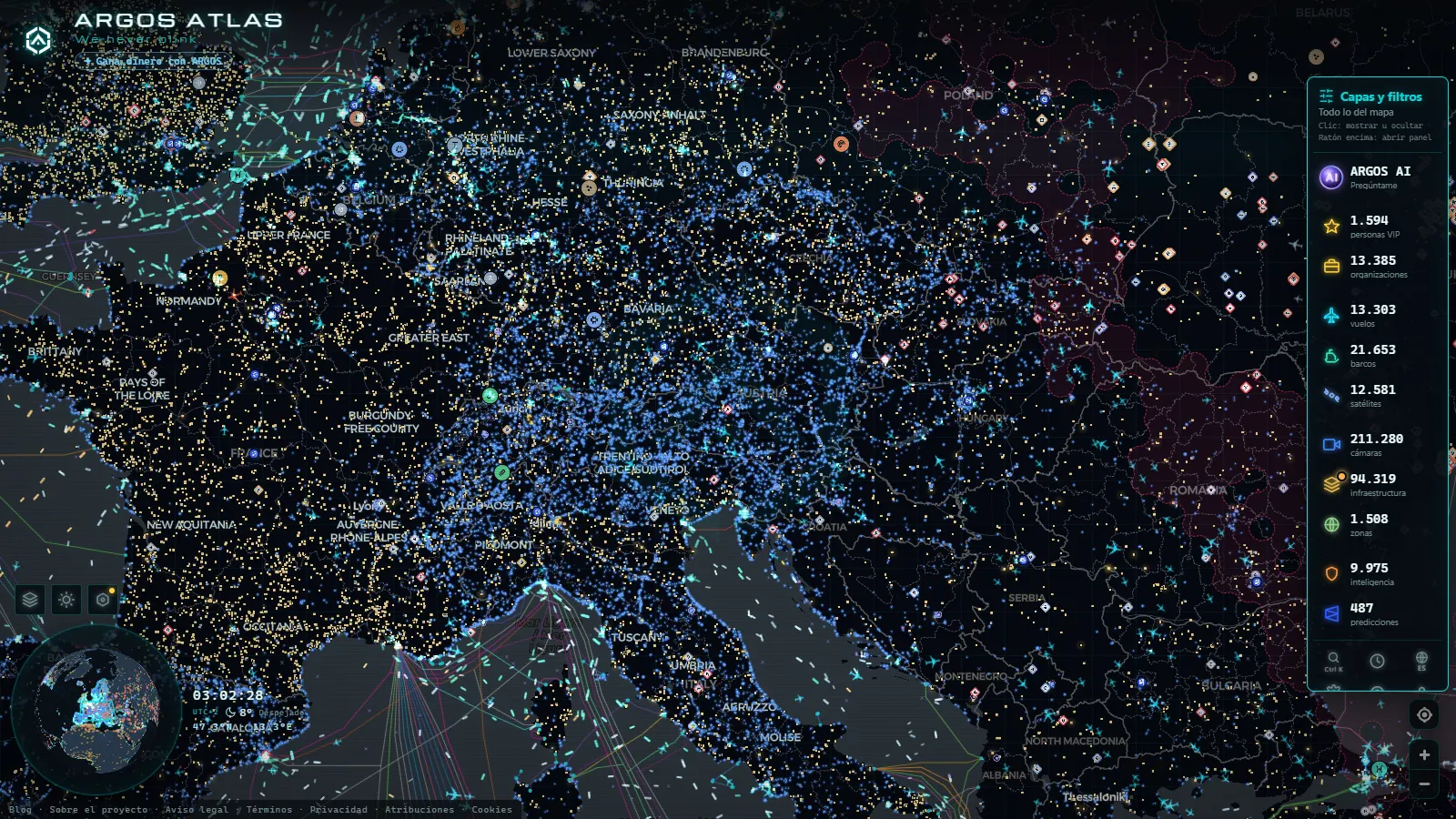 El mapa en vivo de ARGOS ATLAS sobre Austria
