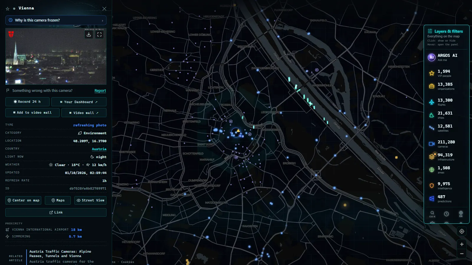 Detail card of Vienna (Environmental) on the ARGOS ATLAS map