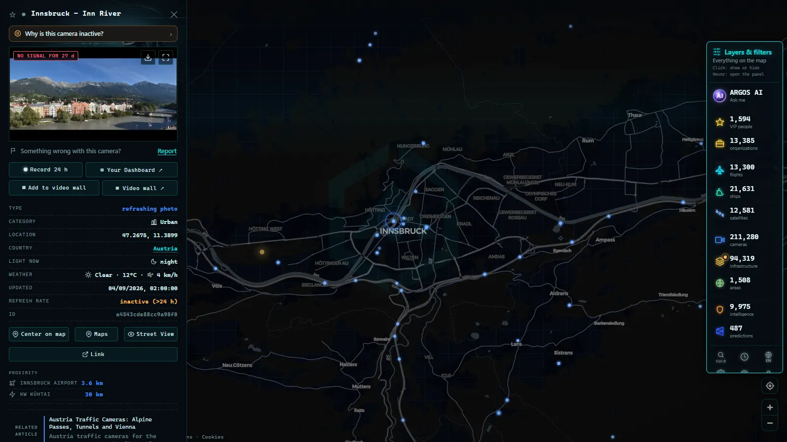 Detail card of Innsbruck - Inn River (Urban) on the ARGOS ATLAS map