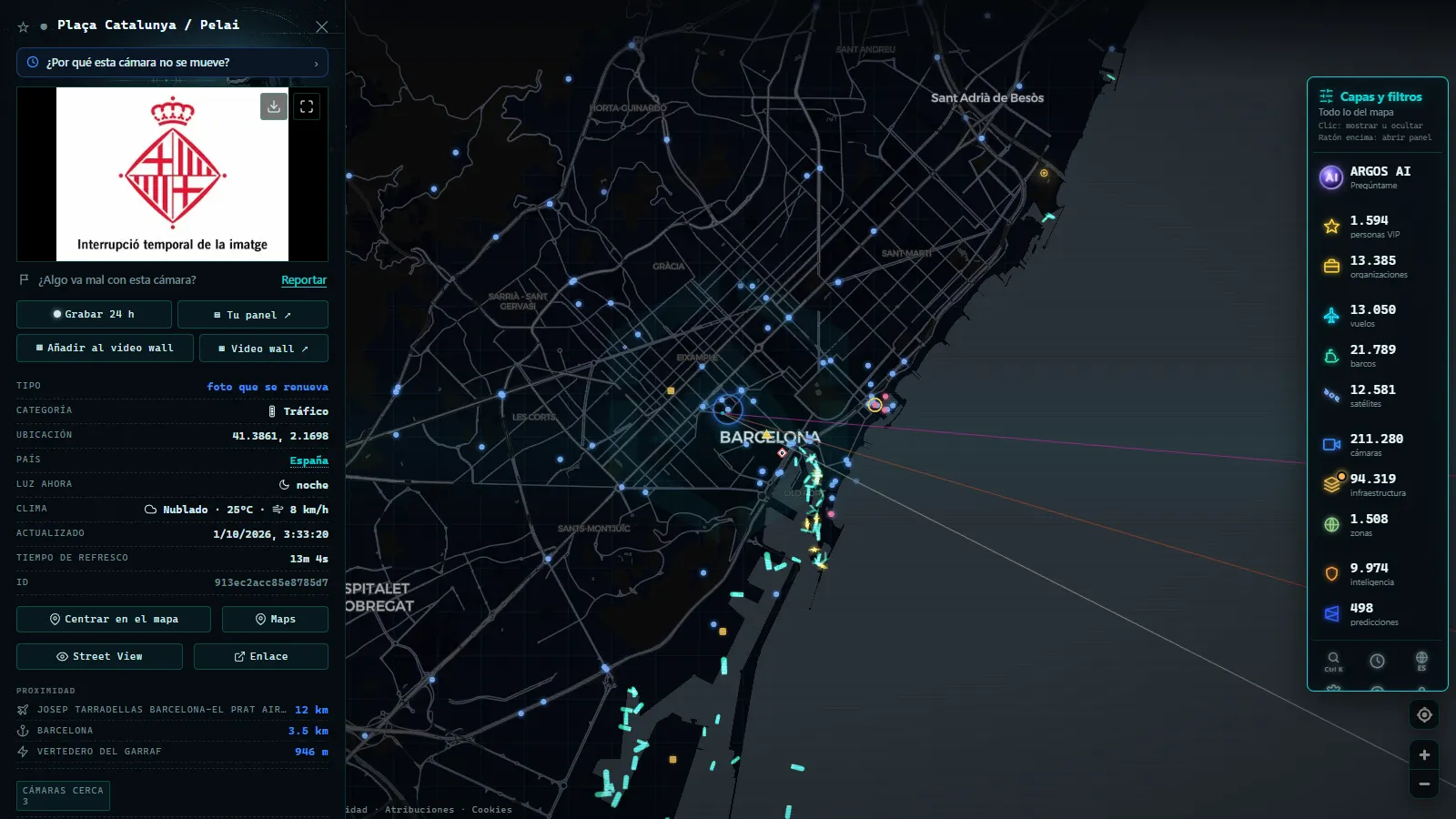 Ficha de Plaça Catalunya / Pelai (Tráfico) en el mapa de ARGOS ATLAS