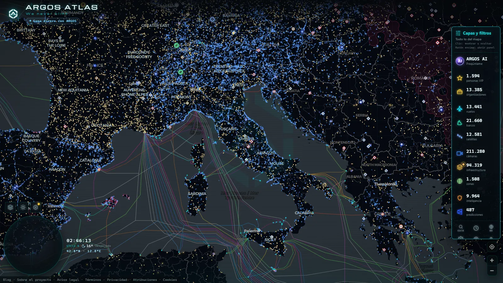 El mapa en vivo de ARGOS ATLAS sobre Italia