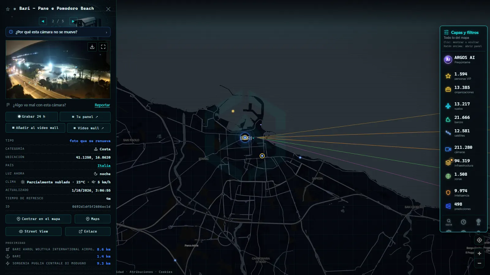 Ficha de Bari - Pane e Pomodoro Beach (Costa) en el mapa de ARGOS ATLAS