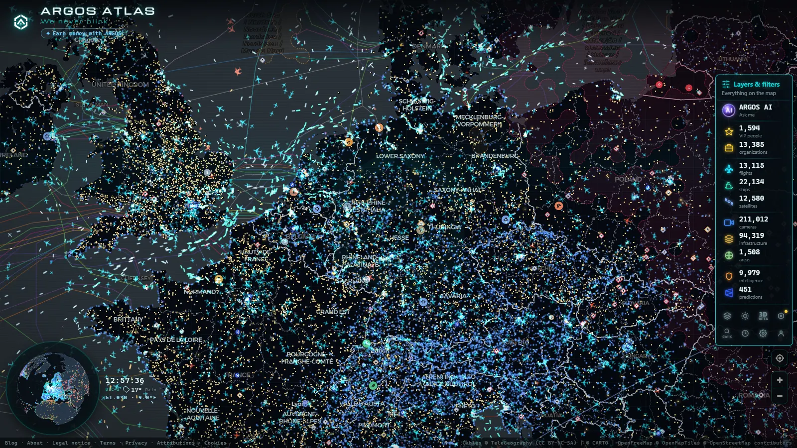 The ARGOS ATLAS live map over Germany