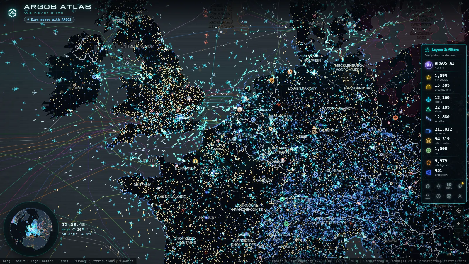 The ARGOS ATLAS live map over Belgium