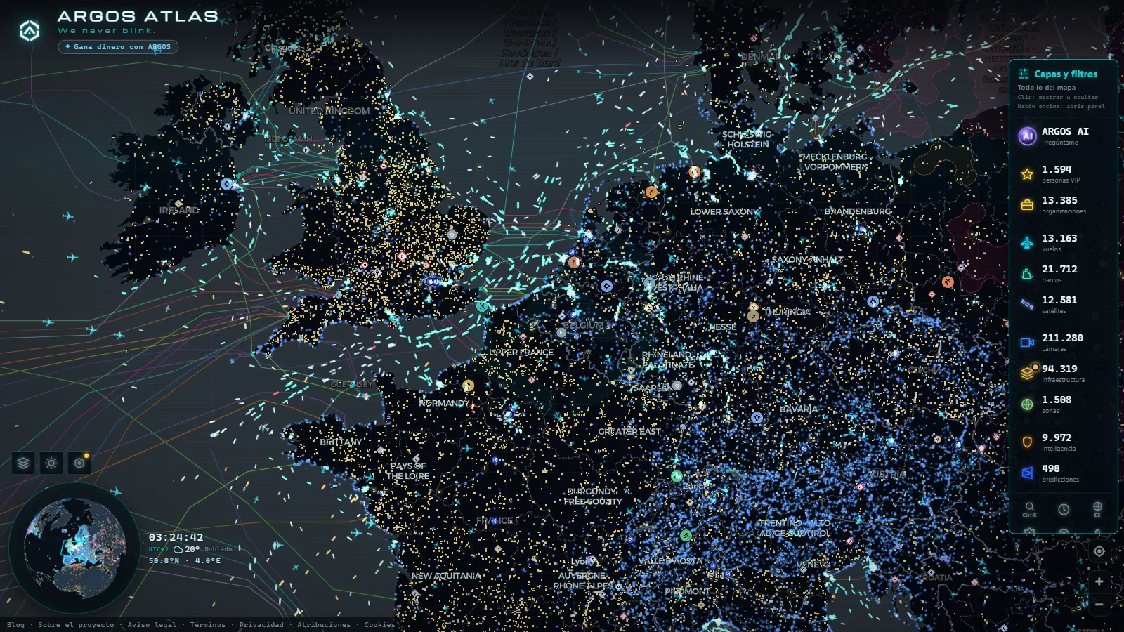 El mapa en vivo de ARGOS ATLAS sobre Bélgica