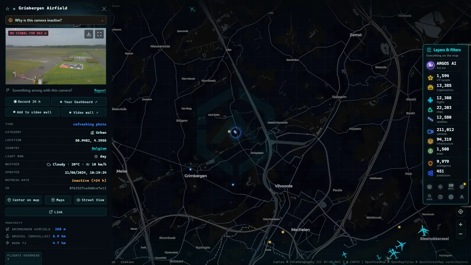 Detail card of Grimbergen Airfield (Urban) on the ARGOS ATLAS map